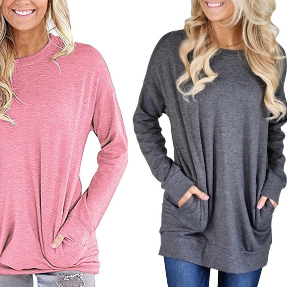 SOFT Sweatshirt Tunic Pockets Long Sleeve Pullover - Picture 3 of 8